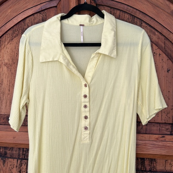 Free People Something Casual Mini Dress Yellow Beach Button Down Short Sleeve - Picture 8 of 10